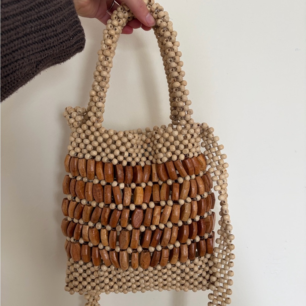Straw Studios Beaded Mini Bag in Beige and Brown